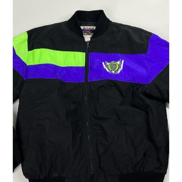 Vtg Arctic Wear Arctic Cat Sno Pro Snowmobile Jacket Mens Large Tall Black Purpl - Picture 2 of 9